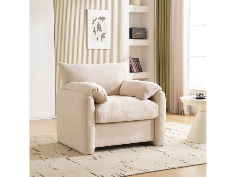 Canapé 1 place, tissu chenille canapé salon, mousse haute densité, assise large, cadre bois massif  - Conforama B