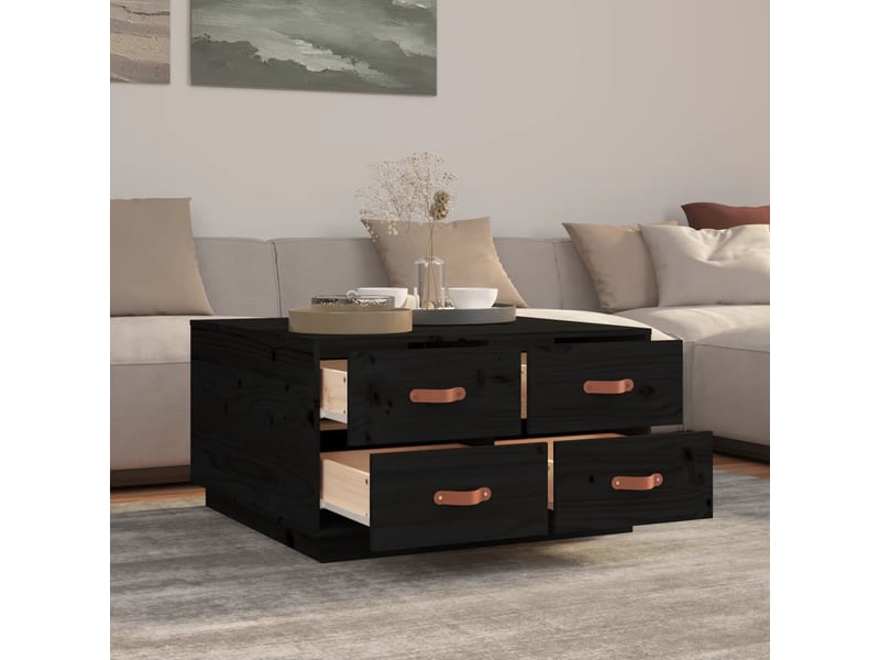  Table basse | table de salon noir 80x80x45 cm bois massif de pin  - Conforama D