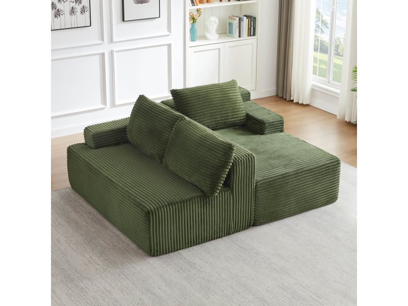 Canapé d'angle l 4 places 238x152 cm modulable - assise profonde style cloud avec ressorts ensachés - velours côtelé vert - Conforama D