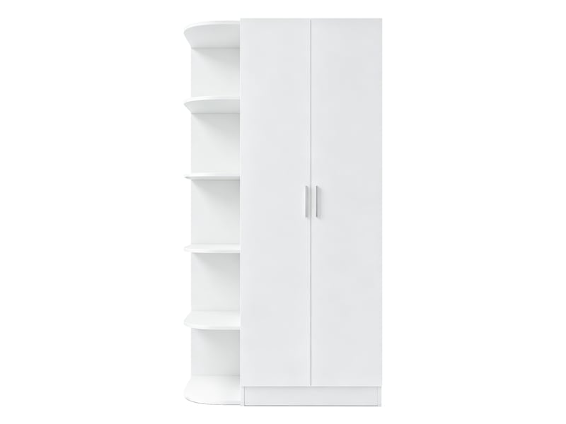  Armoire à 2 portes avec penderie, étagères latérales ouvertes et rangements intérieurs, 90 × 55 × 170 cm, blanc  - Conforama A