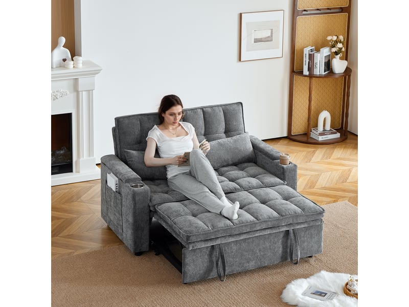 Canapé convertible 3-en-1 en chenille gris – 142 x 89 x 89 cm Fay Lum - Conforama D