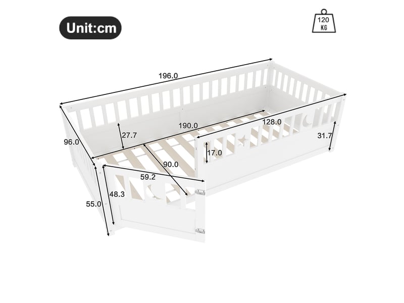  Lit simple 90x190 cm coloris blanc pin lit enfant blanc - Conforama C