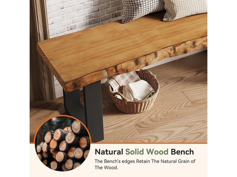  Banc d'entrée en bois massif de 47 pouces, banc à chaussures de style industriel avec pieds en métal, banc étroit et long pour chambre, salon et petits espaces, montage facile  - Conforama E
