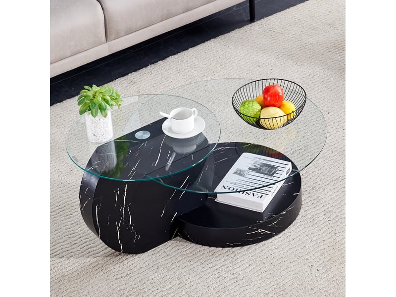  Table basse en verre trempé à 3 niveaux, mdf noir et transparent 89,9 cm  - Conforama E