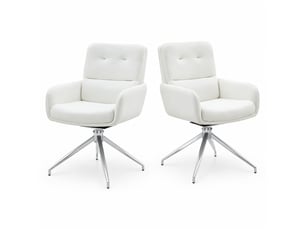 Chaise de salle à manger pivotante lot de 2 360°  - dossier capitonné, métal argenté et pu blanc, 85 cm