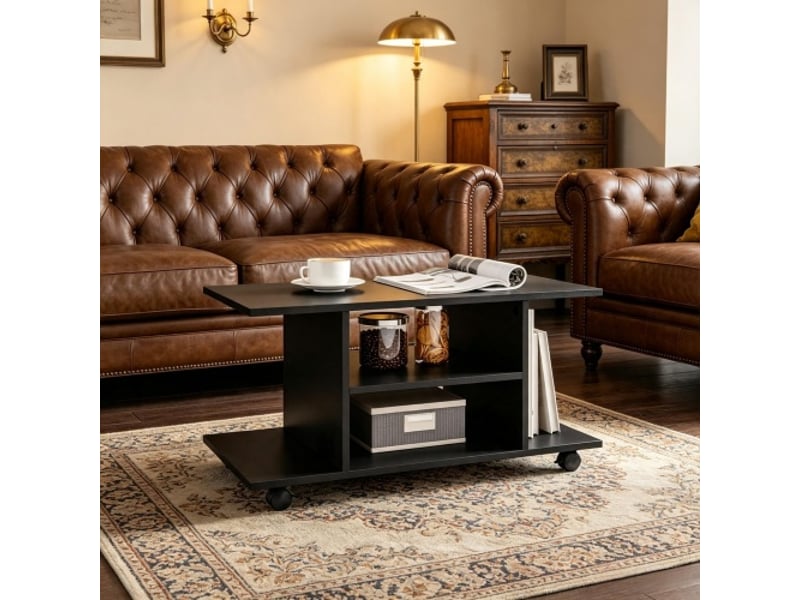  Meuble multimédia fonctionnel avec support tv, table d’appoint mobile et table basse – ensemble moderne  - Conforama E
