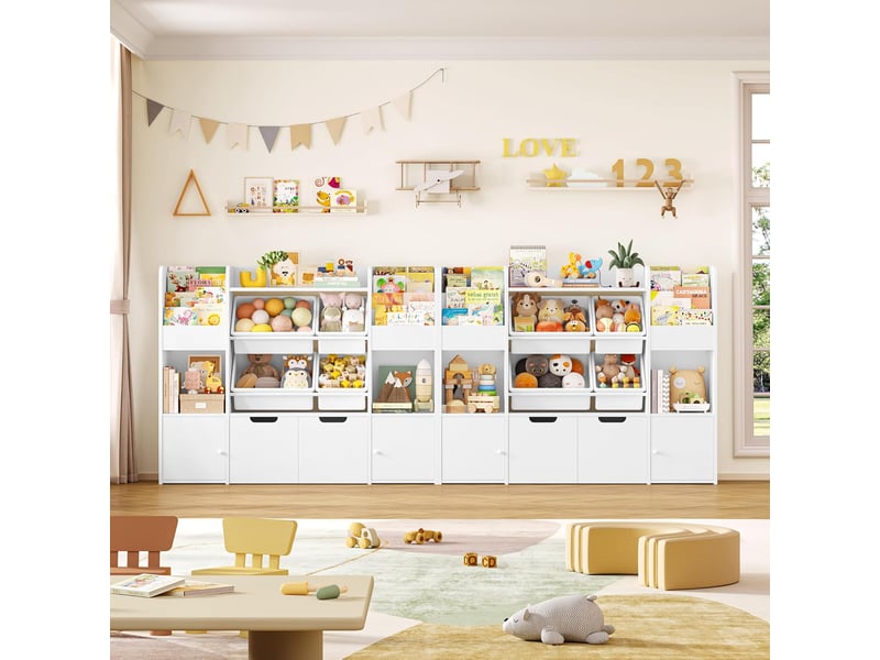  Meuble rangement enfant bibliothèque enfant boîtes amovibles blanc  - Conforama E
