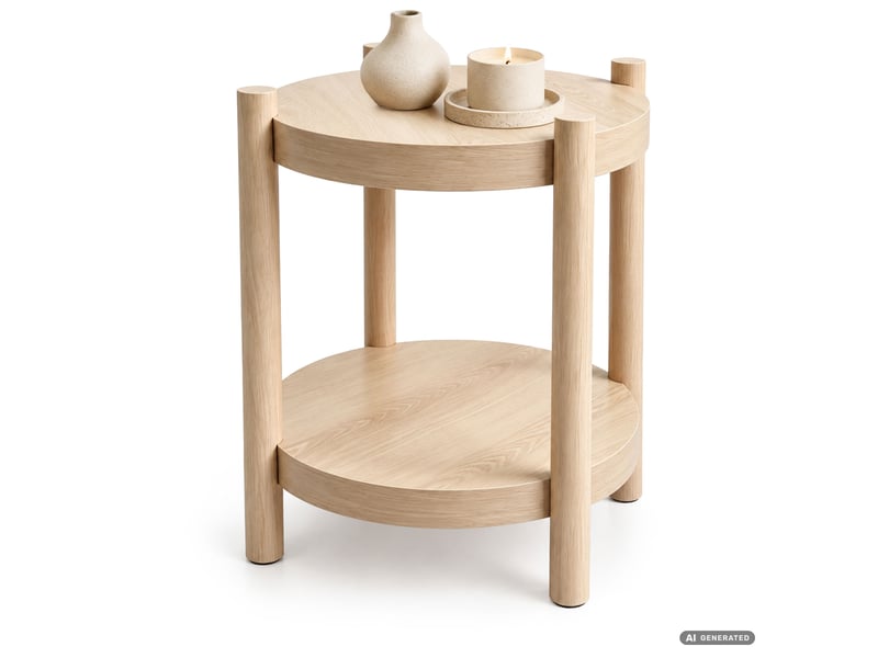  Table basse terra coloris bois naturel 44,5 cm ronde avec étagère 44,5x44,5x48 cm TERRA - Conforama A