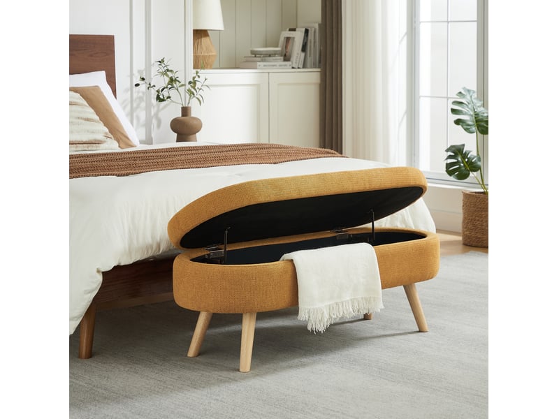  Banc de rangement 110x40x42 cm en chenille jaune  - Conforama B