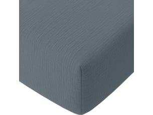 Drap housse 180x200 cm gaze de coton lavé bleu pétrole
