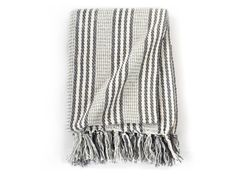  Couverture coton à rayures 160x210 cm gris et blanc  - Conforama C