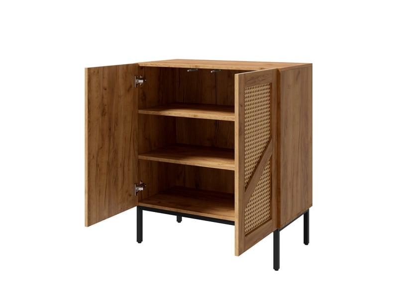  Buffet 2 portes avec rotin pe et étagères réglables, bois naturel, 70 cm  - Conforama E
