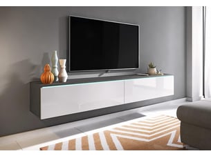 Meuble tv 180 cm 2 portes sans poignées matera blanc brillant, à posersuspendre