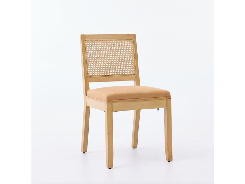  Lot de 2 chaises de salle à manger 48x56x86.4cm – chaises de cuisine style rustique avec dossier en rotin et châssis en bois massif – lin - marron  - Conforama A