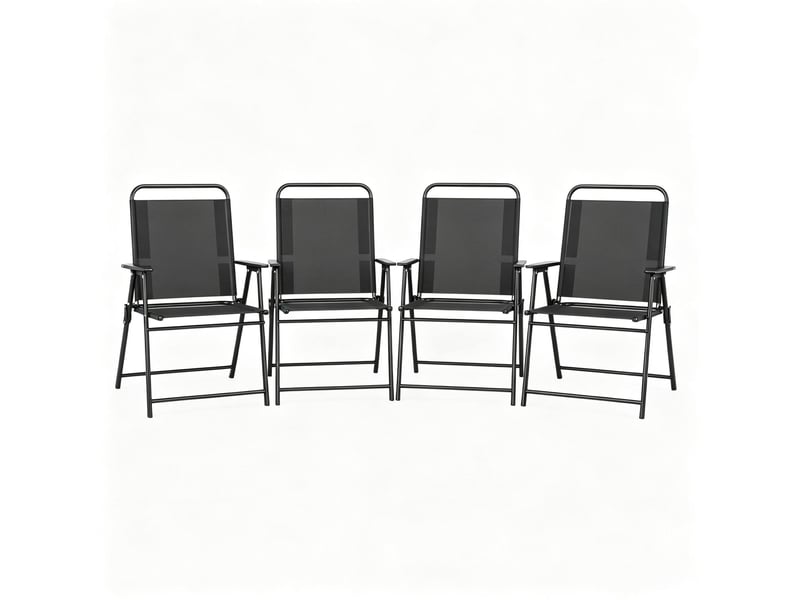  Chaise de jardin pliante 65x60x94 cm dossier haut avec accoudoirs métal noir lot de 4  - Conforama A