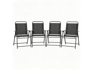 Chaise de jardin pliante 65x60x94 cm dossier haut avec accoudoirs métal noir lot de 4