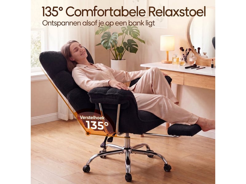  Dowinx fauteuil gaming ergonomique avec repose-pieds, ressorts ensachés, revêtement teddy fleece, charge max. 181 kg,noir  - Conforama E