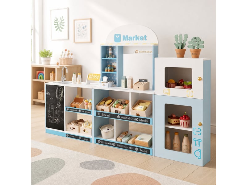  Magasin de jeu pour enfants 155x30x107,5 cm avec réfrigérateur mdf bleu  - Conforama B