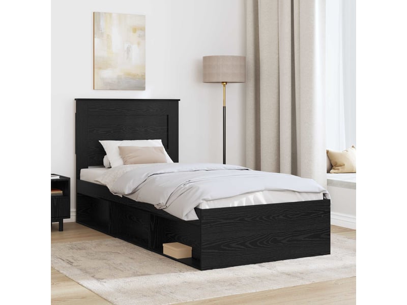  Lit simple- lit adulte -  cadre de lit chêne noir 100 x 200 cm bois d'ingénierie  - Conforama B