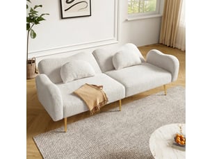Canapé droit convertible <strong></strong> <strong></strong> 2 places Tissu bouclette blanc