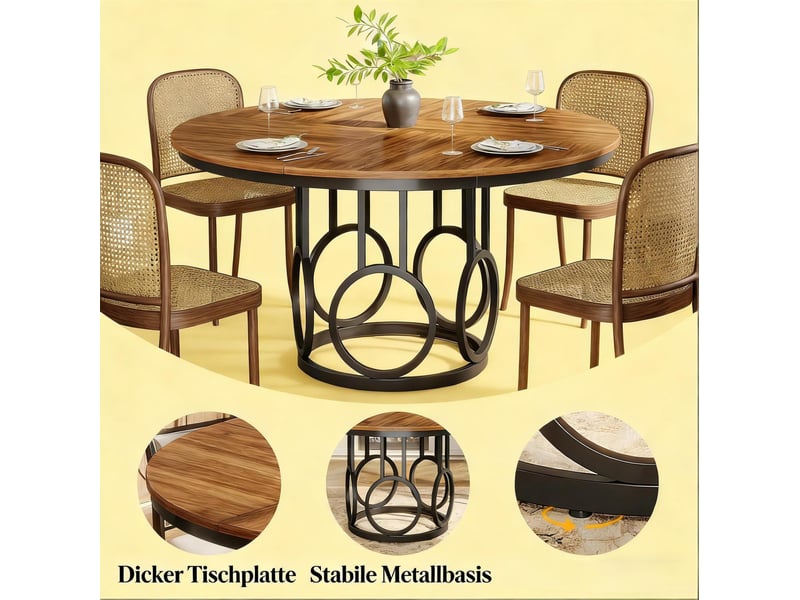 Table à manger ronde 120x120x75 cm style industriel mdf métal noir et marron - Conforama D