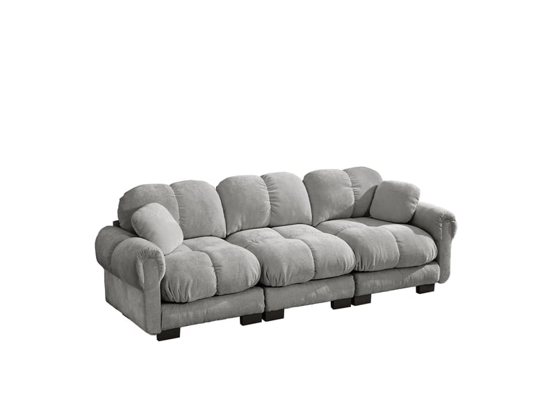  Canapé 3 places modenvie modulaire en chenille gris clair, 260 x 86 x 90 cm, avec 2 coussins décoratifs  - Conforama A