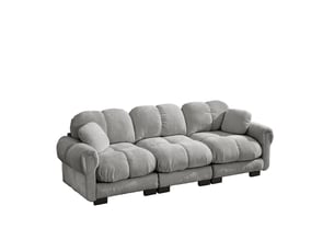 Canapé 3 places modenvie modulaire en chenille gris clair, 260 x 86 x 90 cm, avec 2 coussins décoratifs