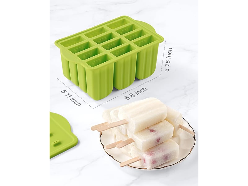  Plastique mini moule a glace esquimaux,glaces à l'eau,lot de 12 moules à glaces en silicone avec 50 bâtonnets de glace + brosse de nettoyage  - Conforama E