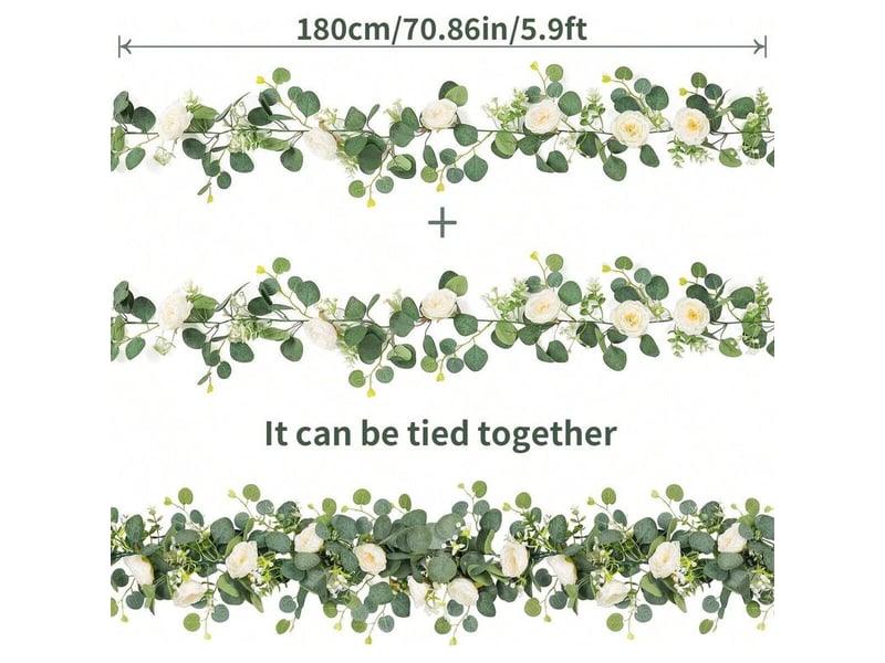Lot de 4 guirlandes de fleurs artificielles, guirlandes de vigne de roses de mariage, guirlande d'eucalyptus, suspendue décoration de fête, champagne - Conforama B