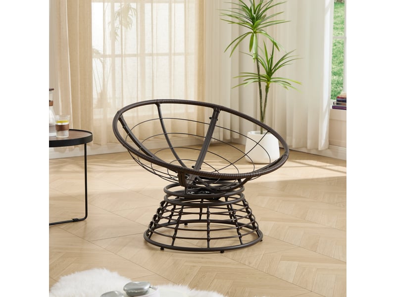  Chaise papasan pivotante 92x67 cm rotin pe métal beige  - Conforama D