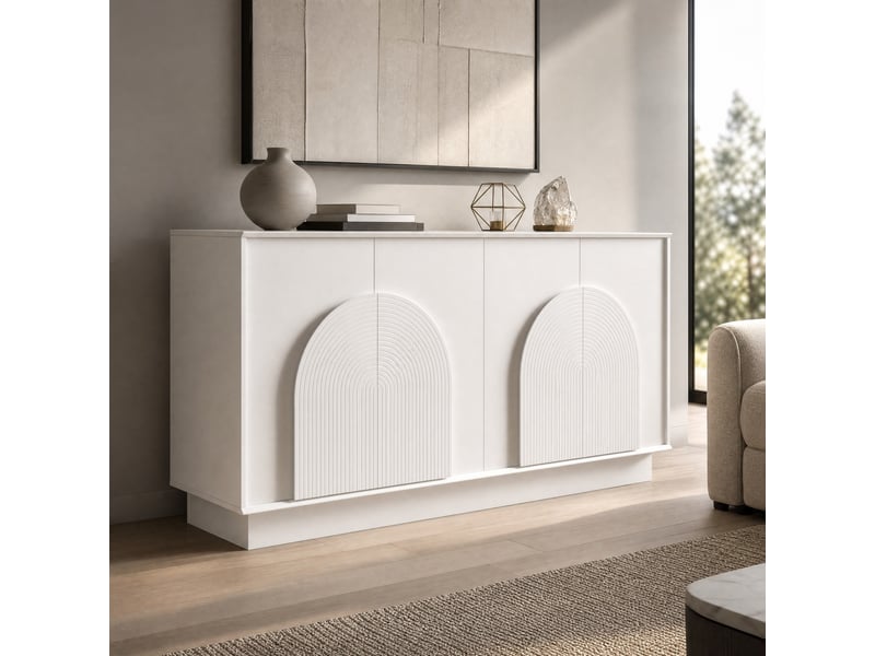  Buffet bas blanc mat à 4 portes – mdf, façades arquées, 160 x 38 x 80 cm  - Conforama C