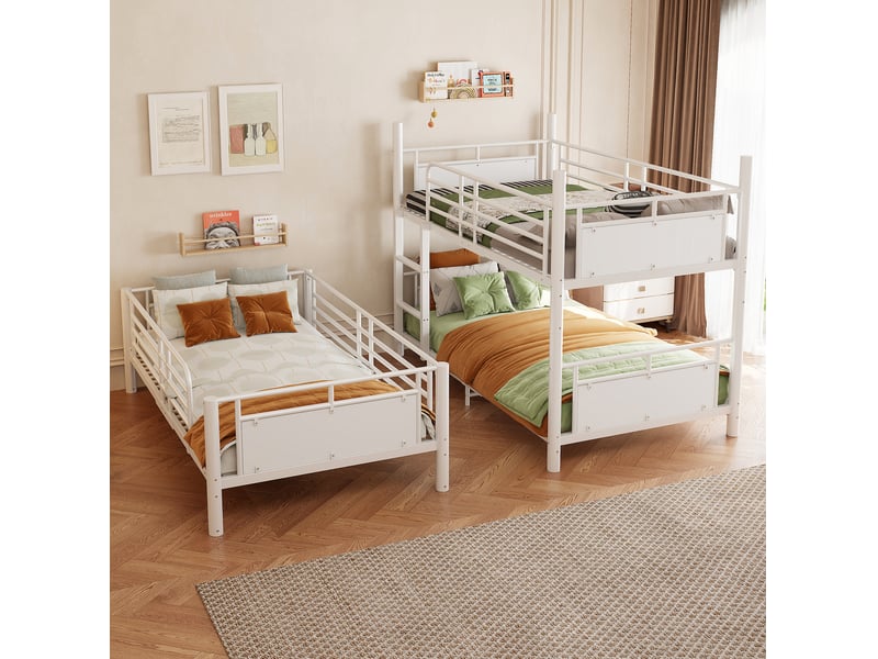 Lit superposé triple enfant 90x200 cm modulable, métal blanc, sans matelas - Conforama W