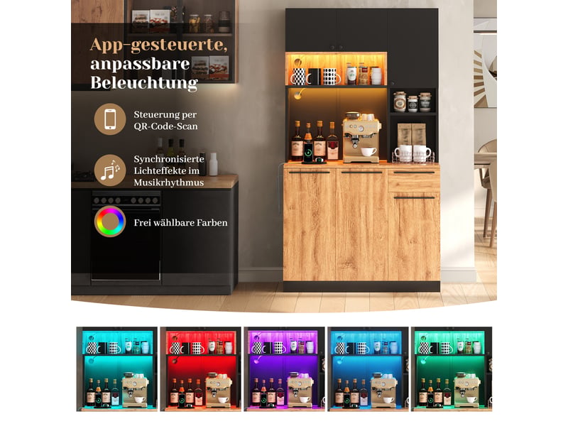  Armoire de cuisine 100x40x180 cm avec led, prises, 6 portes et 1 tiroir  - Conforama E