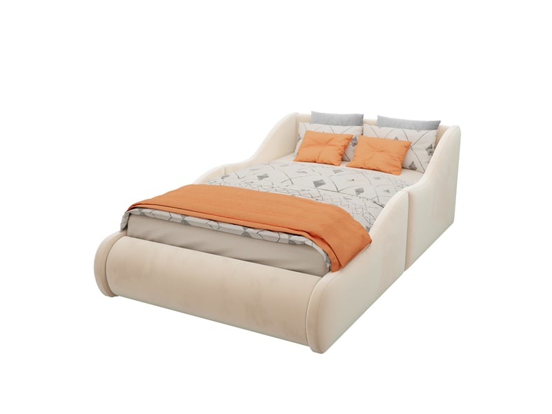  Lit jeune 1 place 90x200 cm, cadre rembourré, équipé de tête de lit haute en velours, coloris beige  - Conforama A