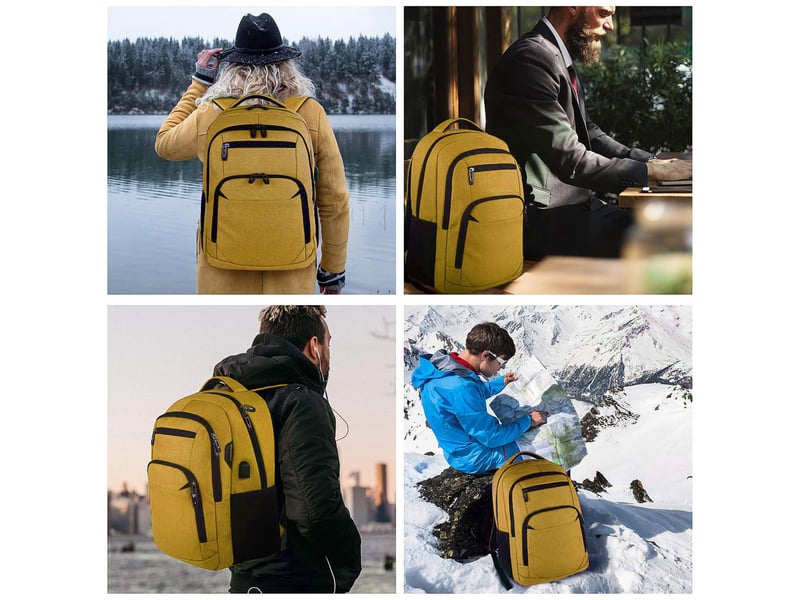 Sac à dos - sac ordinateur homme avec port usb et système de ventilation arrière ergonomique - tissu oxford jaune - 33×20.3×45.72 cm - Conforama C