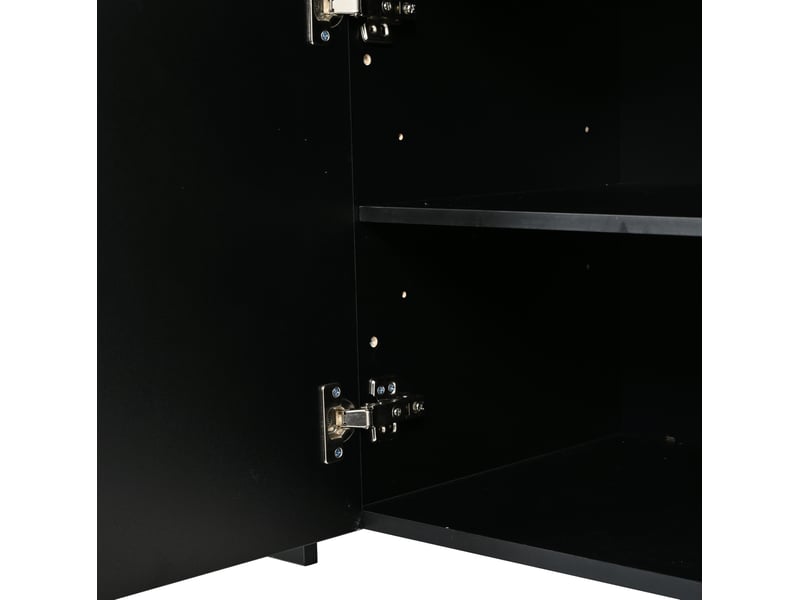  Buffet noir 140 x 40 x 65 cm avec éclairage led, 2 portes, 3 tiroirs, façade brillante  - Conforama E