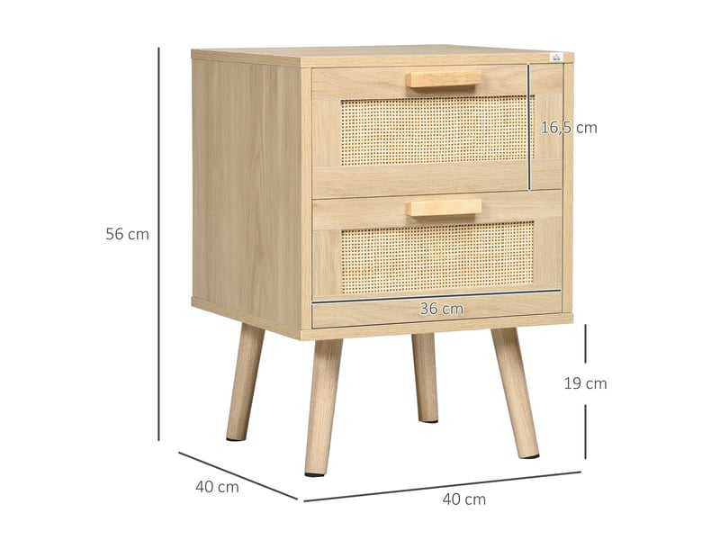  Lot de 2 tables de chevet tables d'appoint 2 tiroirs façades aspect cannage rotin style bohème 40 x 40 x 56 cm naturel  - Conforama E