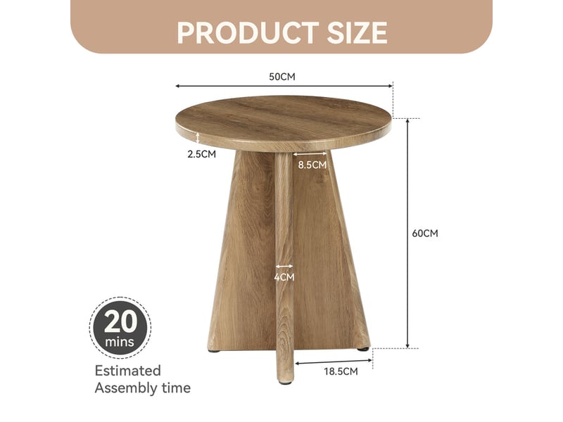  Table d'appoint ronde en bois de 50 cm, table basse robuste avec piètement en croix, petite table de canapé moderne, finition bois naturel, table pour salon ou chambre, chêne naturel  - Conforama C