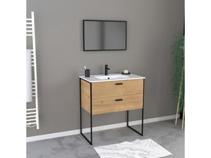 Ensemble meuble de salle de bain 80x45cm style industriel couleur chene naturel - vasque blanche