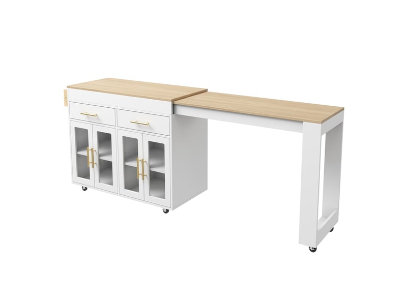  Îlot de cuisine mobile extensible 132,5-217x50x93 cm blanc avec rangement  - Conforama A