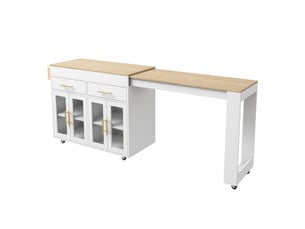 Îlot de cuisine mobile extensible 132,5-217x50x93 cm blanc avec rangement