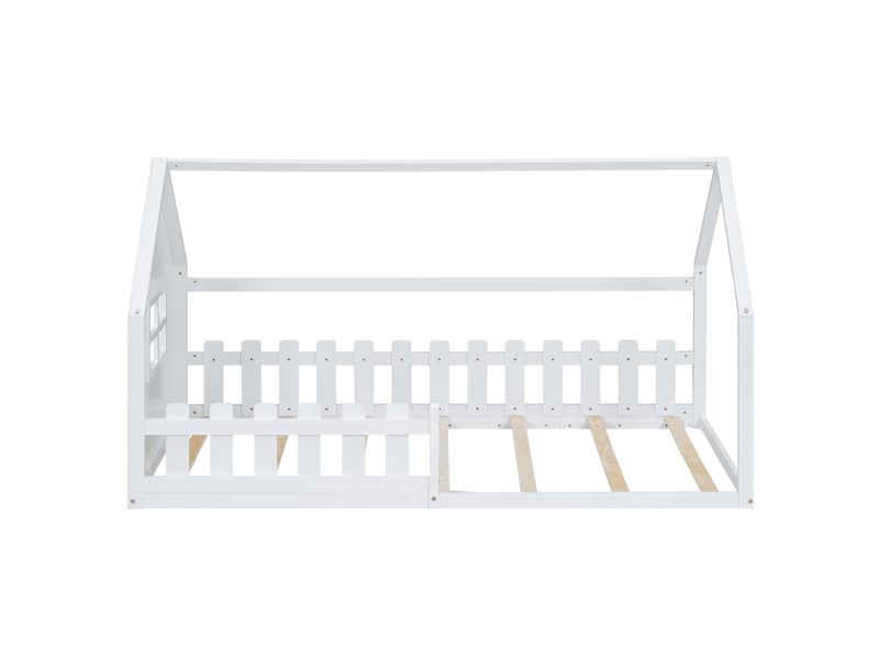  Lit enfant blanc 90x200 cm style maison, cadre décoratif en bois  - Conforama A