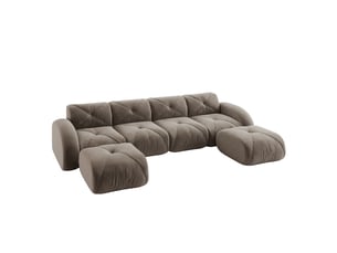 Canapé modulable en u 4 places taupe avec 2 poufs, en tissu doux sans cadre, sans montage pour le salon