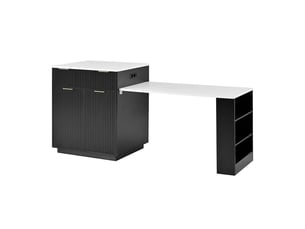 Îlot de cuisine meuble de cuisine à éclairage led sur roulettes table à manger extensible étagères réglables multiprises tiroirs finition noire