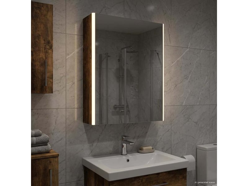  Armoire miroir salle de bain, meuble de rangement chêne fumé 53.5x15.5x70 cm  - Conforama D