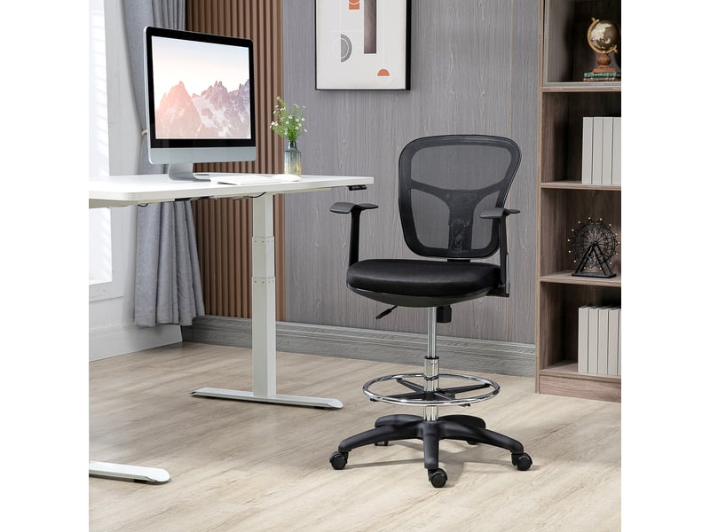  Chaise de bureau, chaise d'ordinateur, avec repose-pieds, réglable en hauteur, 59 x 59 x 115 cm, noire  - Conforama C