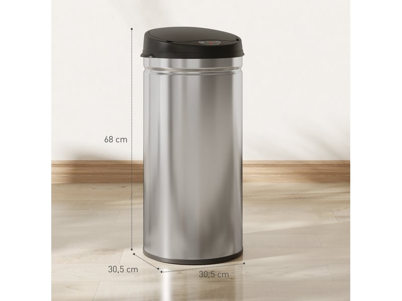  Poubelle à capteur 42 l 30,5 x 30,5 x 68 cm argentée en acier inoxydable, couvercle à fermeture douce  - Conforama C
