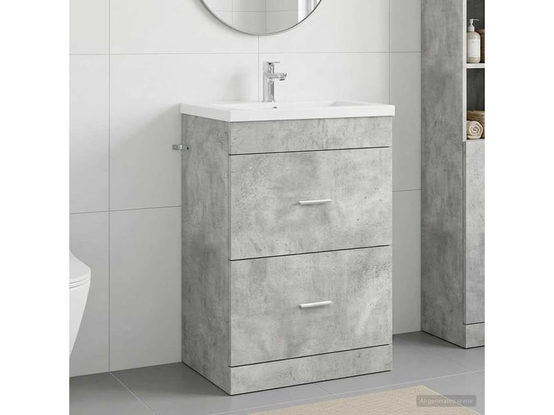  Meuble sous lavabo de salle de bain, commode gris béton shl6695  - Conforama B