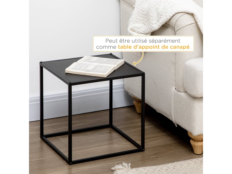  Lot de 2 tables basses gigognes carrées dim. 40 et 35 cm - style industriel en métal noir mat  - Conforama E