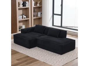Canapé en tissu noir 2 places - canapé compact 235 cm avec coussins élastiques - design moderne